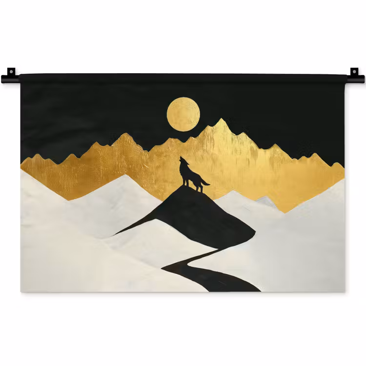 Wandkleed - Wolf - Bergen - Maan - Zwart — 1