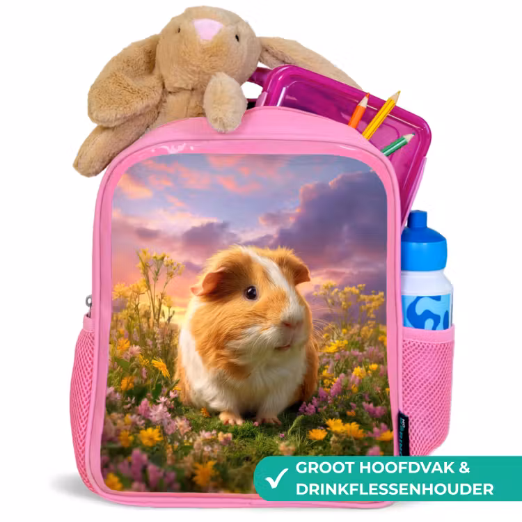 Rugzak kind - roze - Cavia in zonsondergangsweide — 2