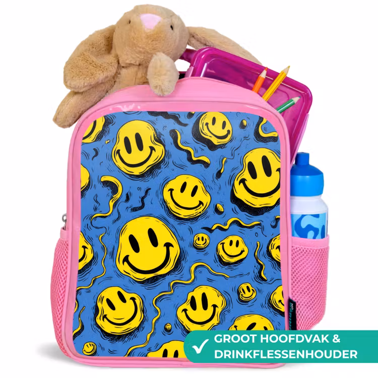 Rugzak kind - roze - Smeltende glimlachen op blauw — 2
