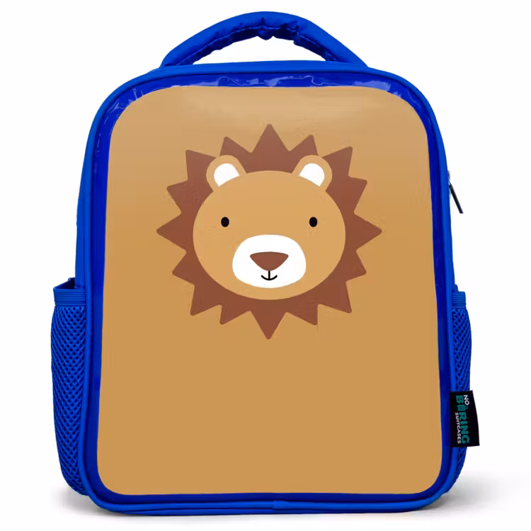 Rugzak kind - blauw - Dierenportret - Leeuw - Bruin — 1