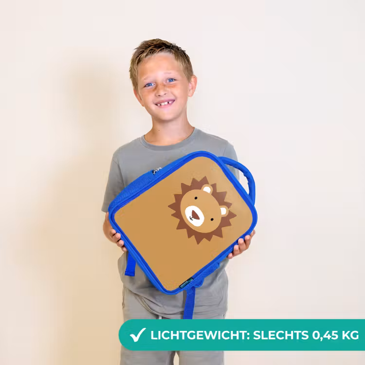 Rugzak kind - blauw - Dierenportret - Leeuw - Bruin — 2