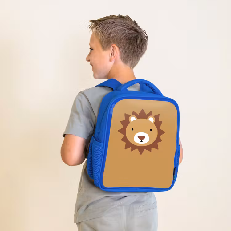 Rugzak kind - blauw - Dierenportret - Leeuw - Bruin — 3