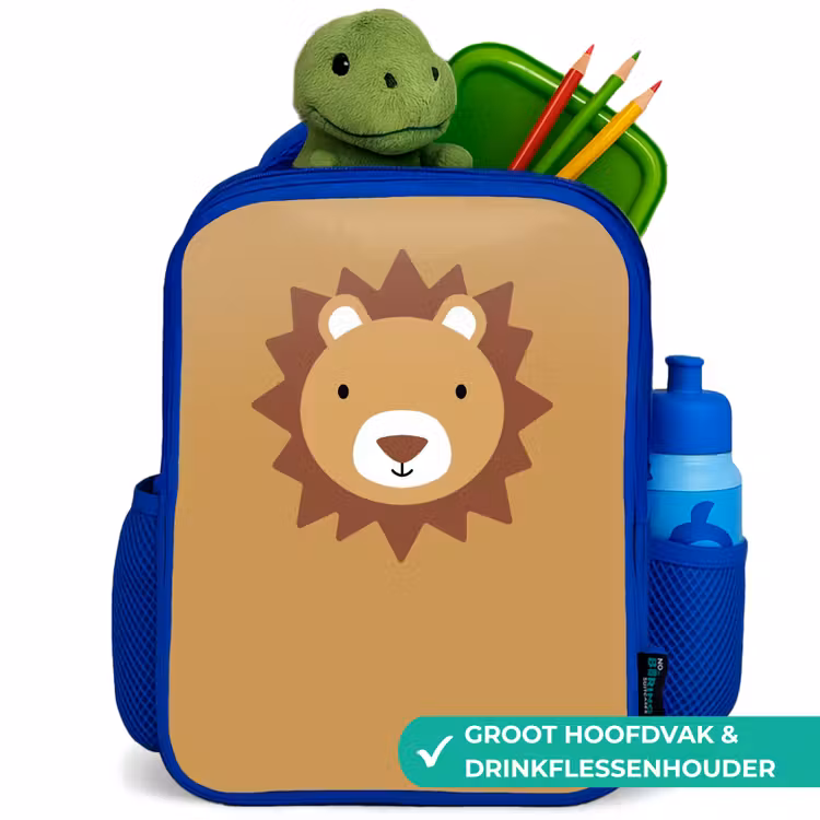 Rugzak kind - blauw - Dierenportret - Leeuw - Bruin — 6