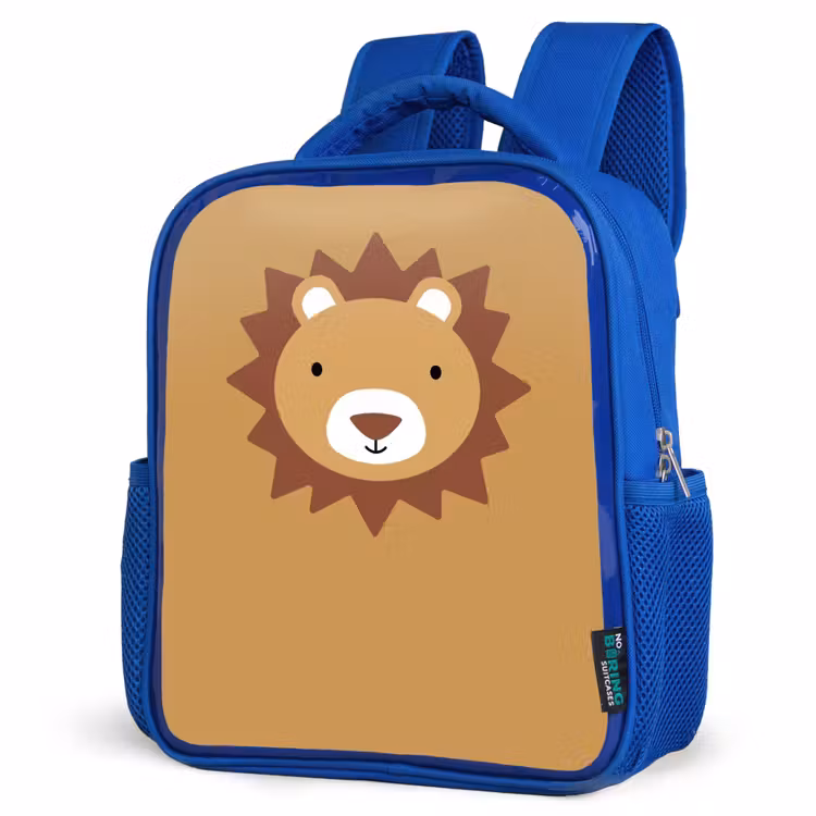 Rugzak kind - blauw - Dierenportret - Leeuw - Bruin — 7