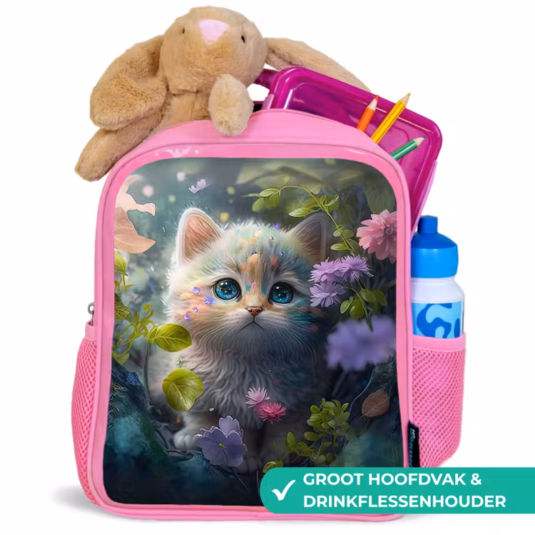 Rugzak kind - roze - Kitten tussen Bloemen — 2