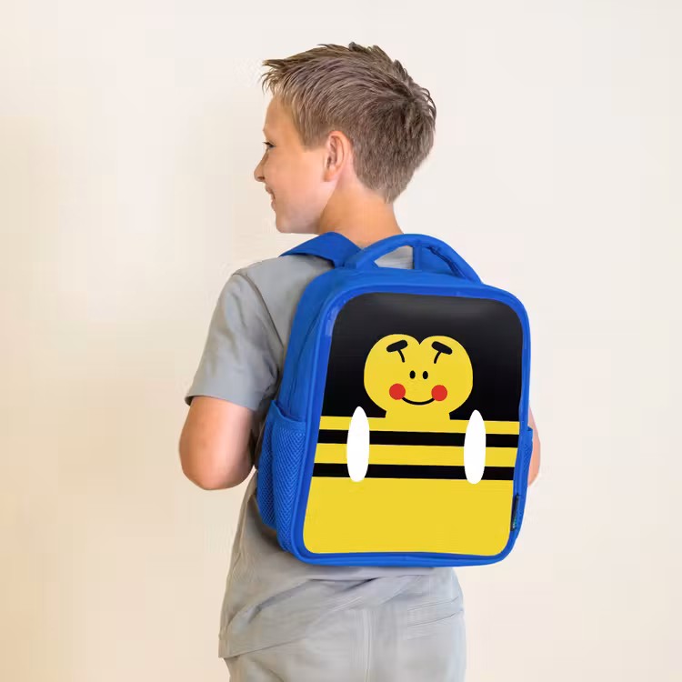Rugzak kind - blauw - Dierenportret - bij - geel — 3