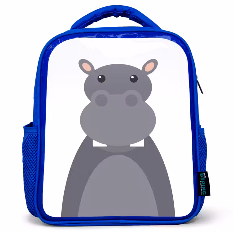 Rugzak kind - blauw - Dierenportret - Nijlpaard - grijs — 1