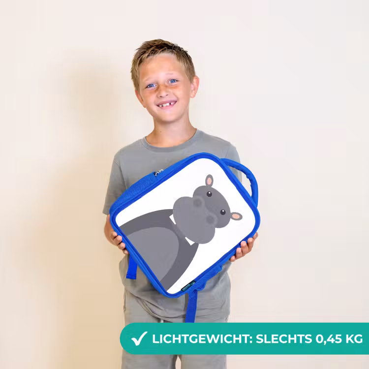 Rugzak kind - blauw - Dierenportret - Nijlpaard - grijs — 2