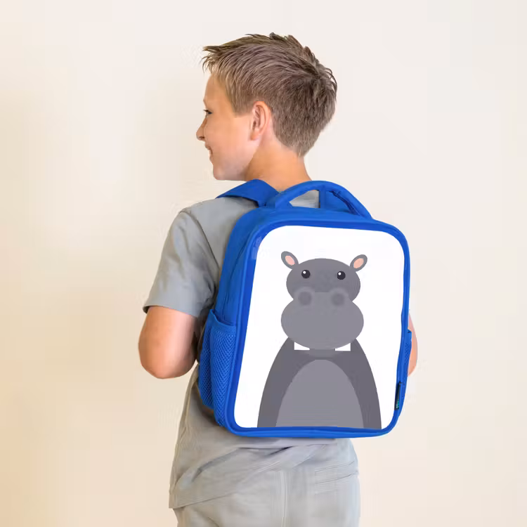Rugzak kind - blauw - Dierenportret - Nijlpaard - grijs — 3