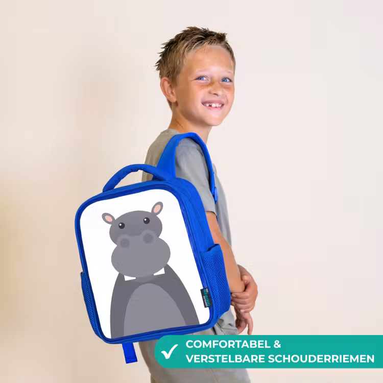 Rugzak kind - blauw - Dierenportret - Nijlpaard - grijs — 4
