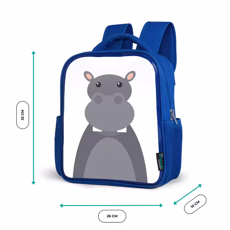 Rugzak kind - blauw - Dierenportret - Nijlpaard - grijs — 5