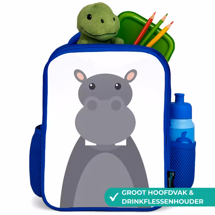 Rugzak kind - blauw - Dierenportret - Nijlpaard - grijs — 6
