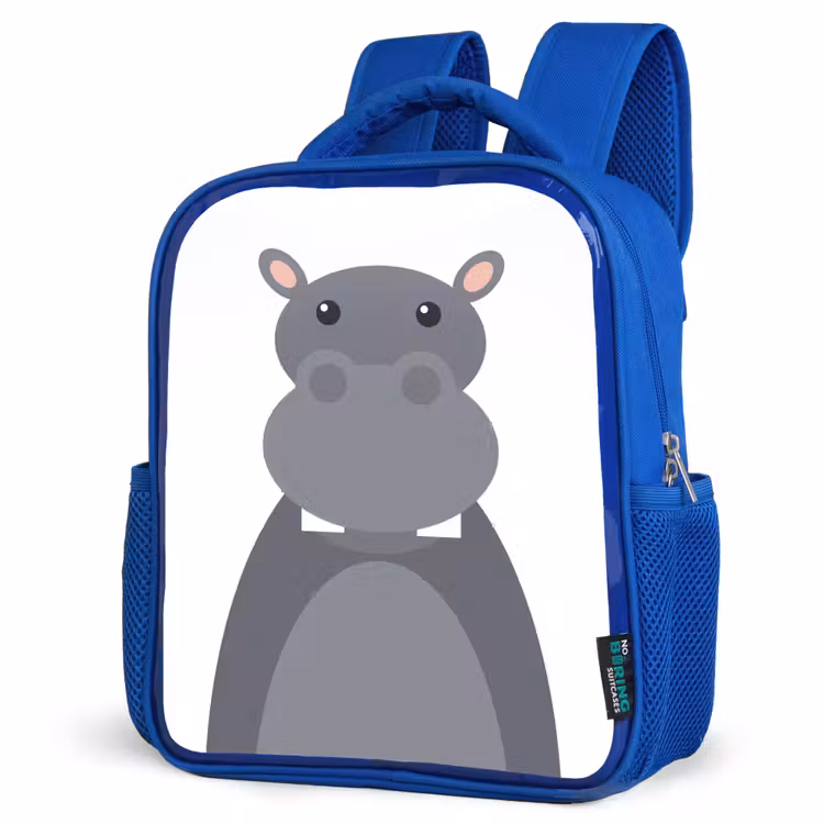 Rugzak kind - blauw - Dierenportret - Nijlpaard - grijs — 7