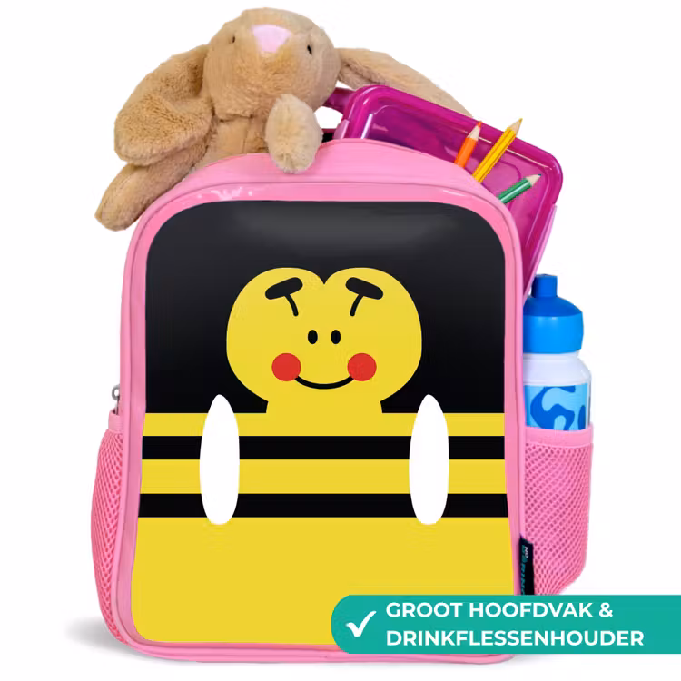 Rugzak kind - roze - Dierenportret - bij - geel — 2
