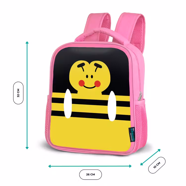 Rugzak kind - roze - Dierenportret - bij - geel — 3