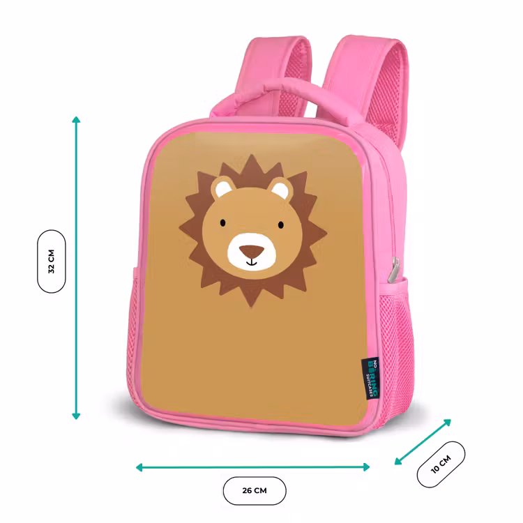Rugzak kind - roze - Dierenportret - Leeuw - Bruin — 3
