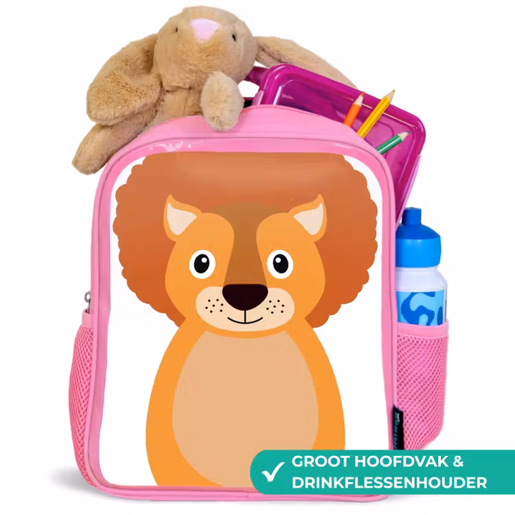 Rugzak kind - roze - Dierenportret - Leeuw - kinderen — 2