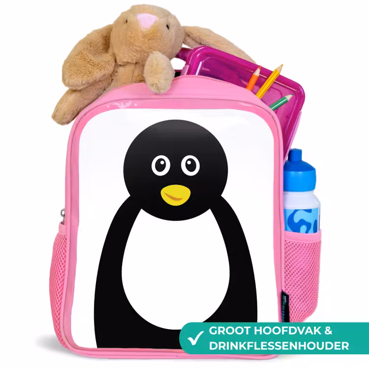 Rugzak kind - roze - Dierenportret - Pinguïn - kinderen — 2