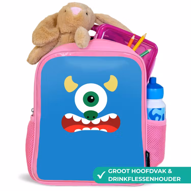 Rugzak kind - roze - Dierenportret - Monster - blauw — 2
