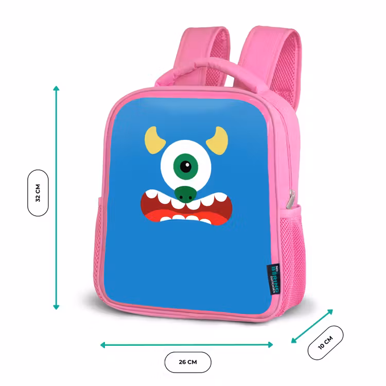 Rugzak kind - roze - Dierenportret - Monster - blauw — 3