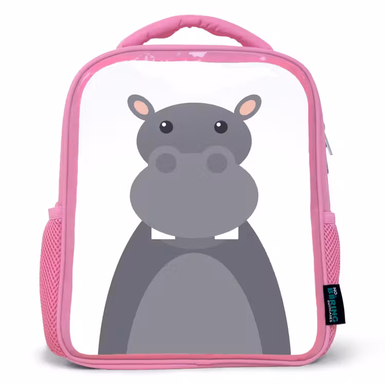 Rugzak kind - roze - Dierenportret - Nijlpaard - grijs — 1