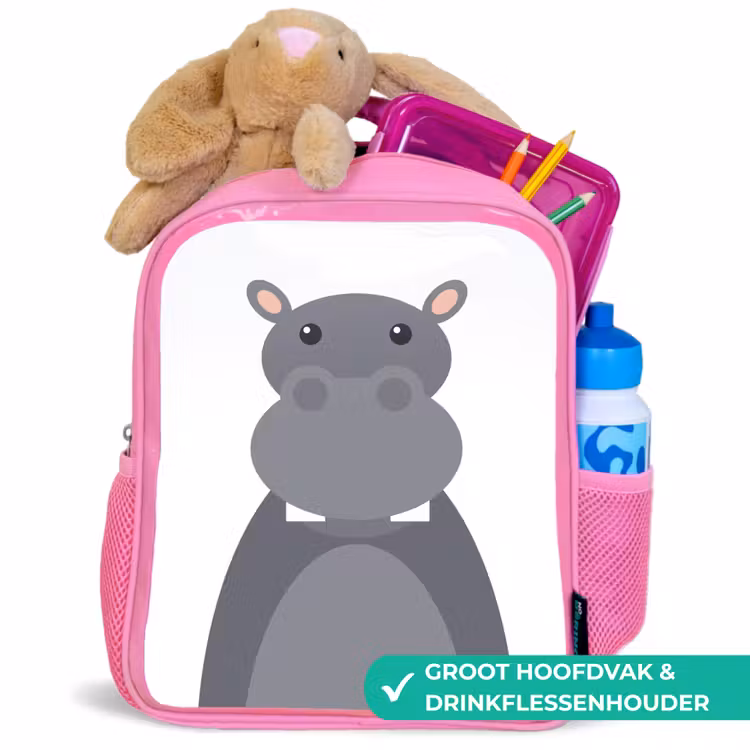 Rugzak kind - roze - Dierenportret - Nijlpaard - grijs — 2