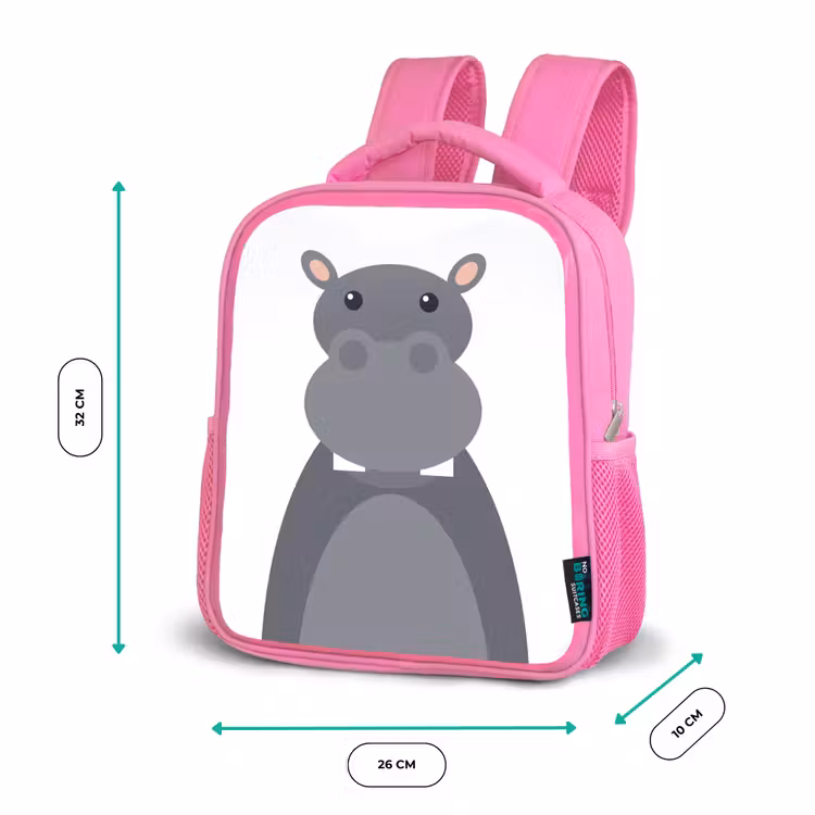 Rugzak kind - roze - Dierenportret - Nijlpaard - grijs — 3