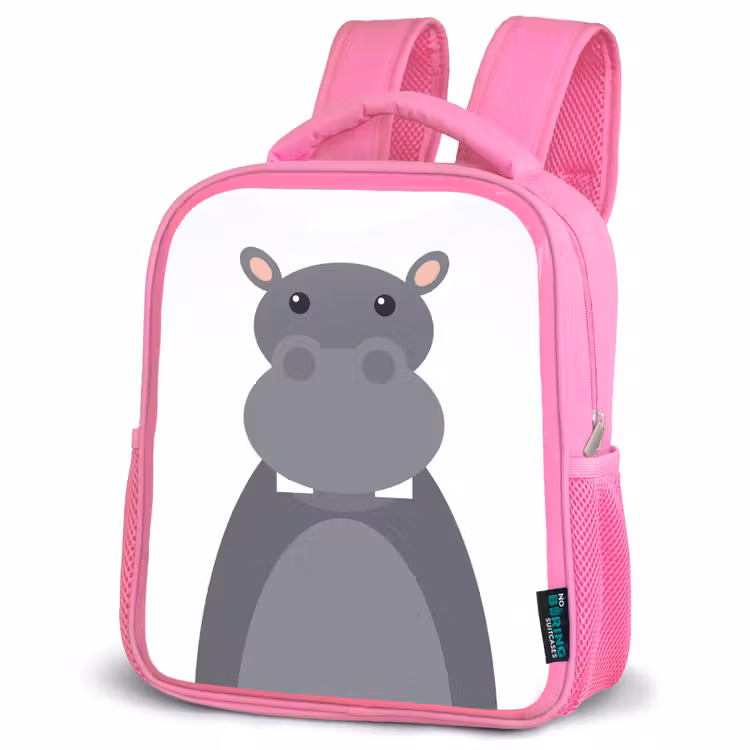 Rugzak kind - roze - Dierenportret - Nijlpaard - grijs — 4