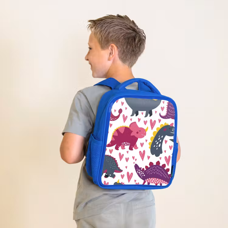 Rugzak kind - blauw - Dino - Hart - Patronen - Roze - Meisjes - Dinosaurus — 3