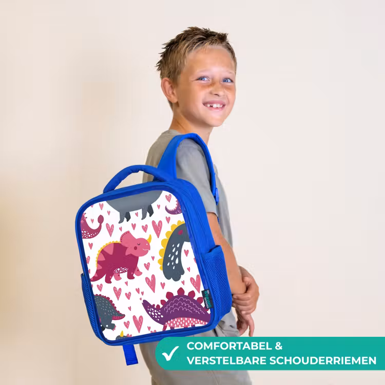Rugzak kind - blauw - Dino - Hart - Patronen - Roze - Meisjes - Dinosaurus — 4
