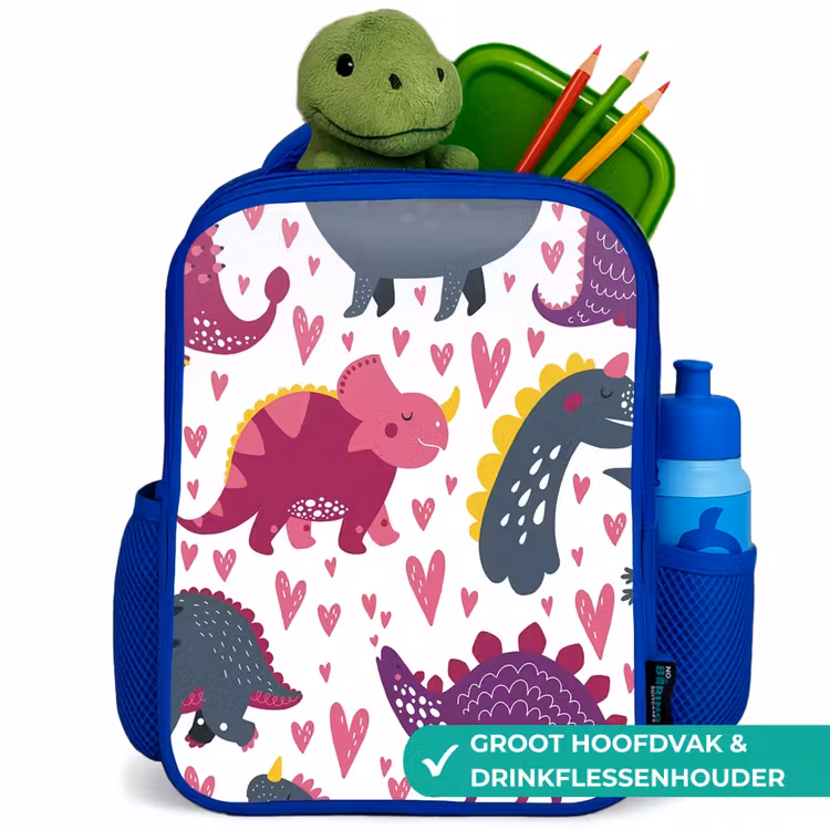 Rugzak kind - blauw - Dino - Hart - Patronen - Roze - Meisjes - Dinosaurus — 6