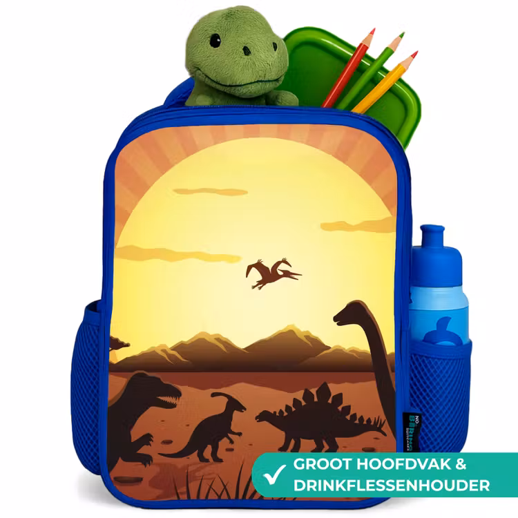 Rugzak kind - blauw - Dino - Zon - Natuur - Tekening - Kinderen - Jongens — 6