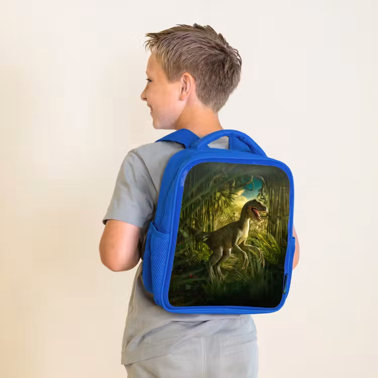 Rugzak kind - blauw - Dinosaurus - Planten - Groen - Illustratie - Kinderen - Jongens — 3