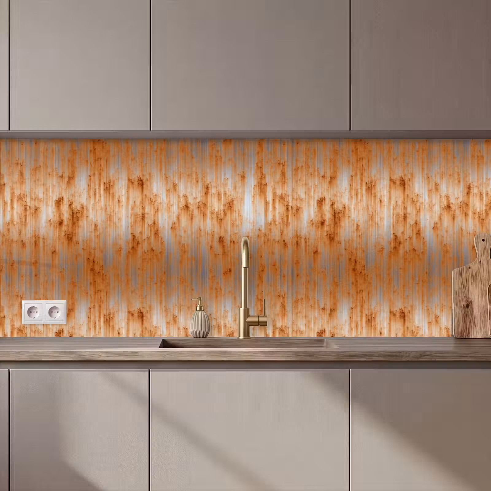 Keuken achterwand - Metaal - Grijs - Oranje - Roest — 1