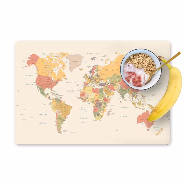 Placemat - 6 stuks - Wereldkaart - Realistisch - Beige — 1