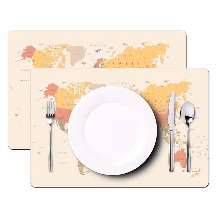 Placemat - 6 stuks - Wereldkaart - Realistisch - Beige — 2