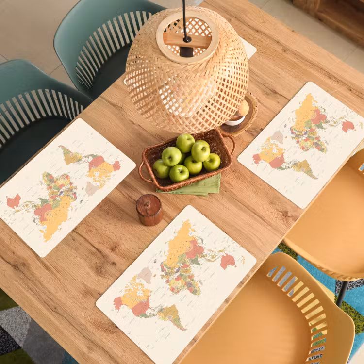 Placemat - 6 stuks - Wereldkaart - Realistisch - Beige — 6