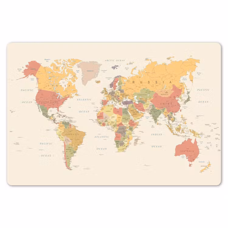 Placemat - 6 stuks - Wereldkaart - Realistisch - Beige — 7