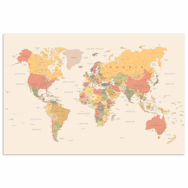 poster papier – Wereldkaart - Realistisch - Beige — 1