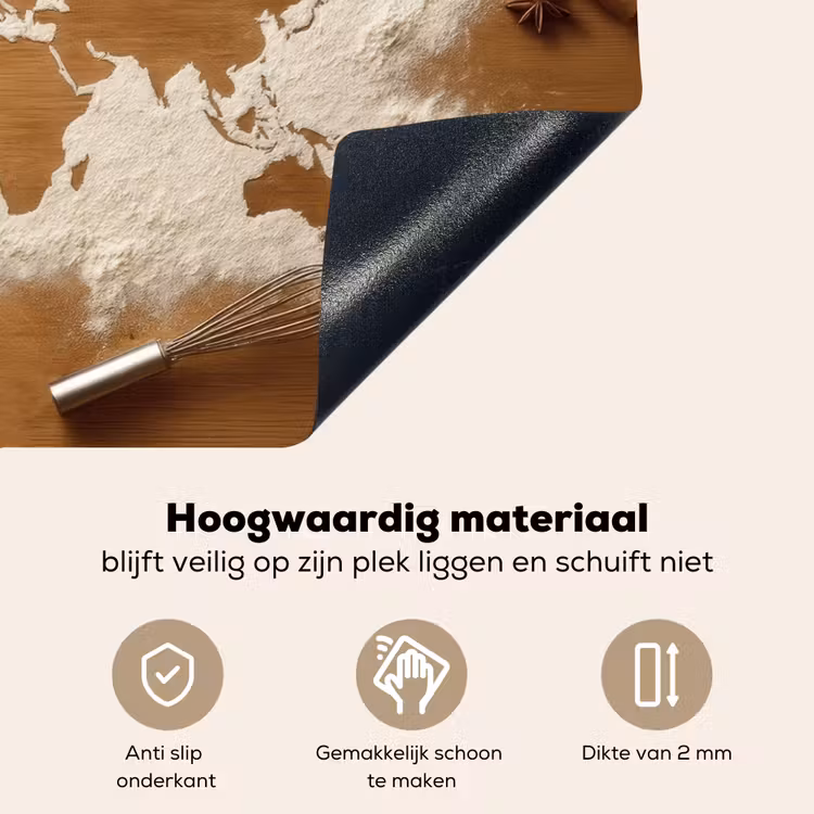 Inductie beschermer en spatscherm (2in1) - Hout - Wereldkaart - Bakken - Keuken — 4