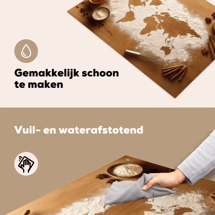 Inductie beschermer en spatscherm (2in1) - Hout - Wereldkaart - Bakken - Keuken — 5
