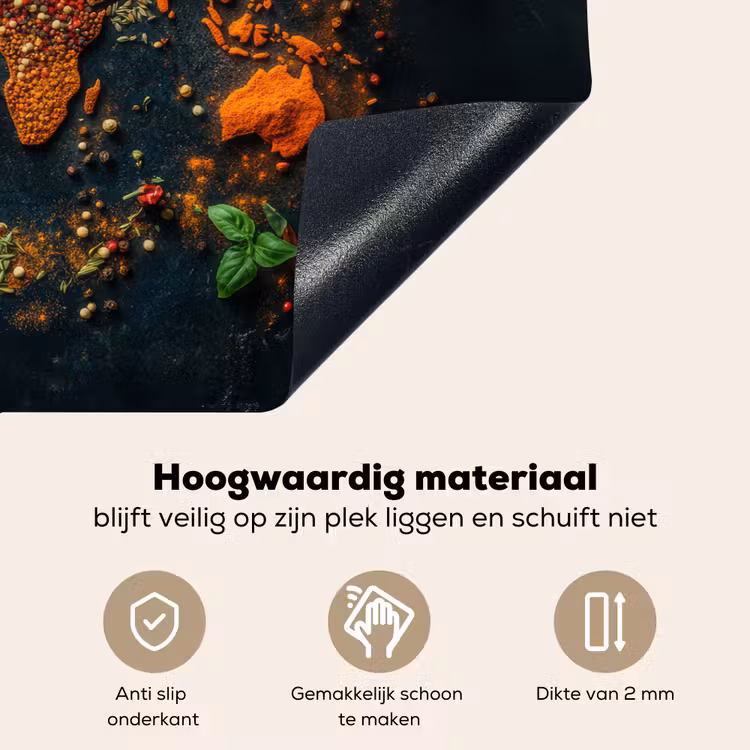 Inductie beschermer en spatscherm (2in1) - Wereldkaart - Kruiden - Levendige kleuren — 4