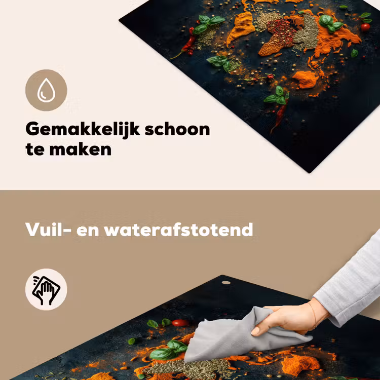 Inductie beschermer en spatscherm (2in1) - Wereldkaart - Kruiden - Levendige kleuren — 5