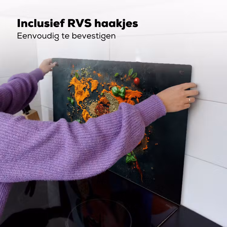 Inductie beschermer en spatscherm (2in1) - Wereldkaart - Kruiden - Levendige kleuren — 7