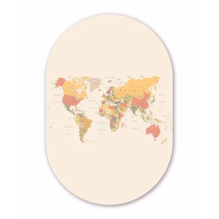 Muurovaal aluminium - Wereldkaart - Realistisch - Beige — 1
