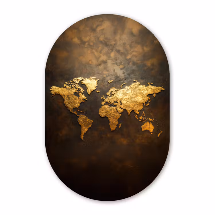 Wandoval Glas – Wereldkaart - Goud - Roest — 1