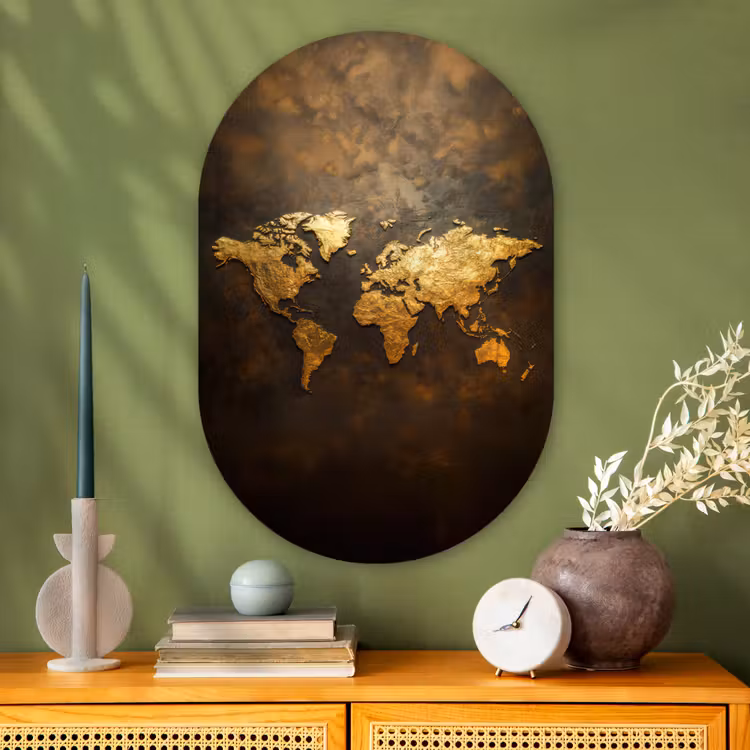 Wandoval Glas – Wereldkaart - Goud - Roest — 2