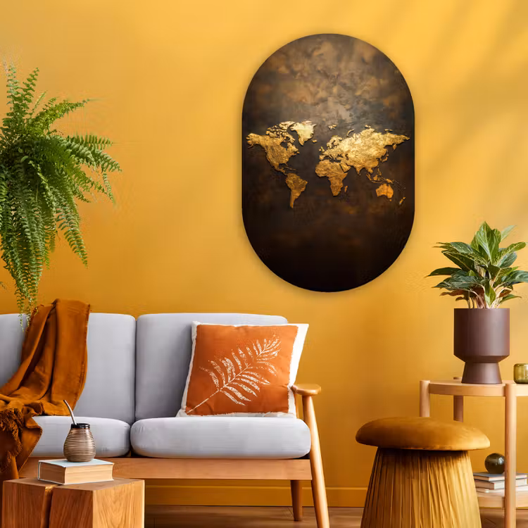 Wandoval Glas – Wereldkaart - Goud - Roest — 3