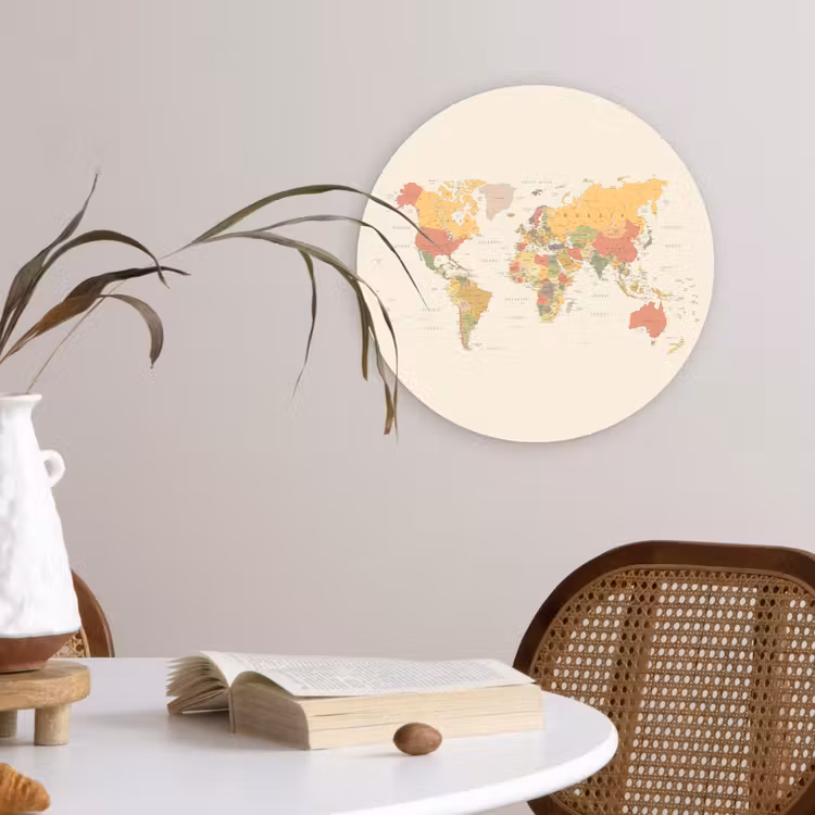 Wandcirkel plexiglas - Wereldkaart - Realistisch - Beige — 4