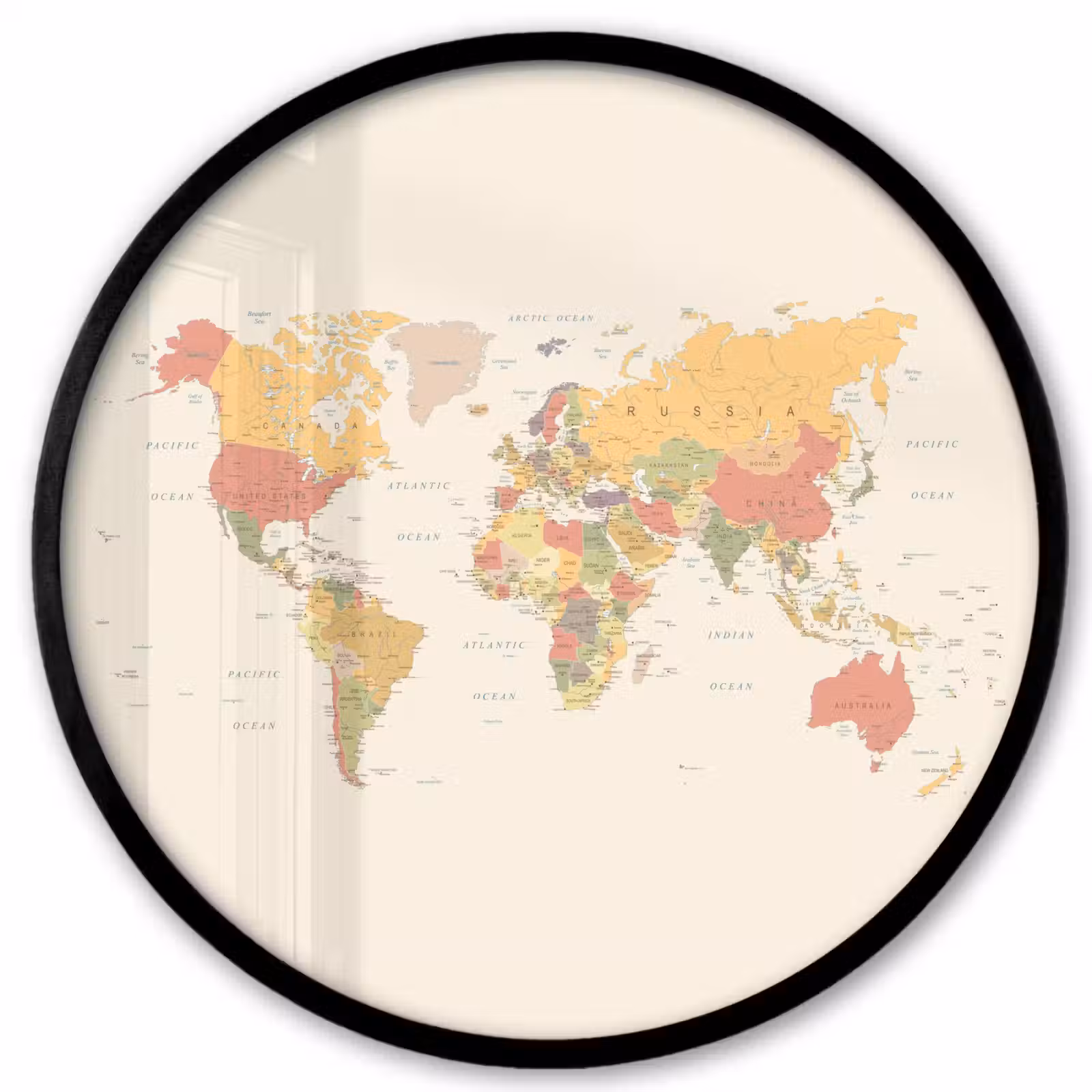 Fotolijst rond zonder passe partout - Wereldkaart - Realistisch - Beige — 1